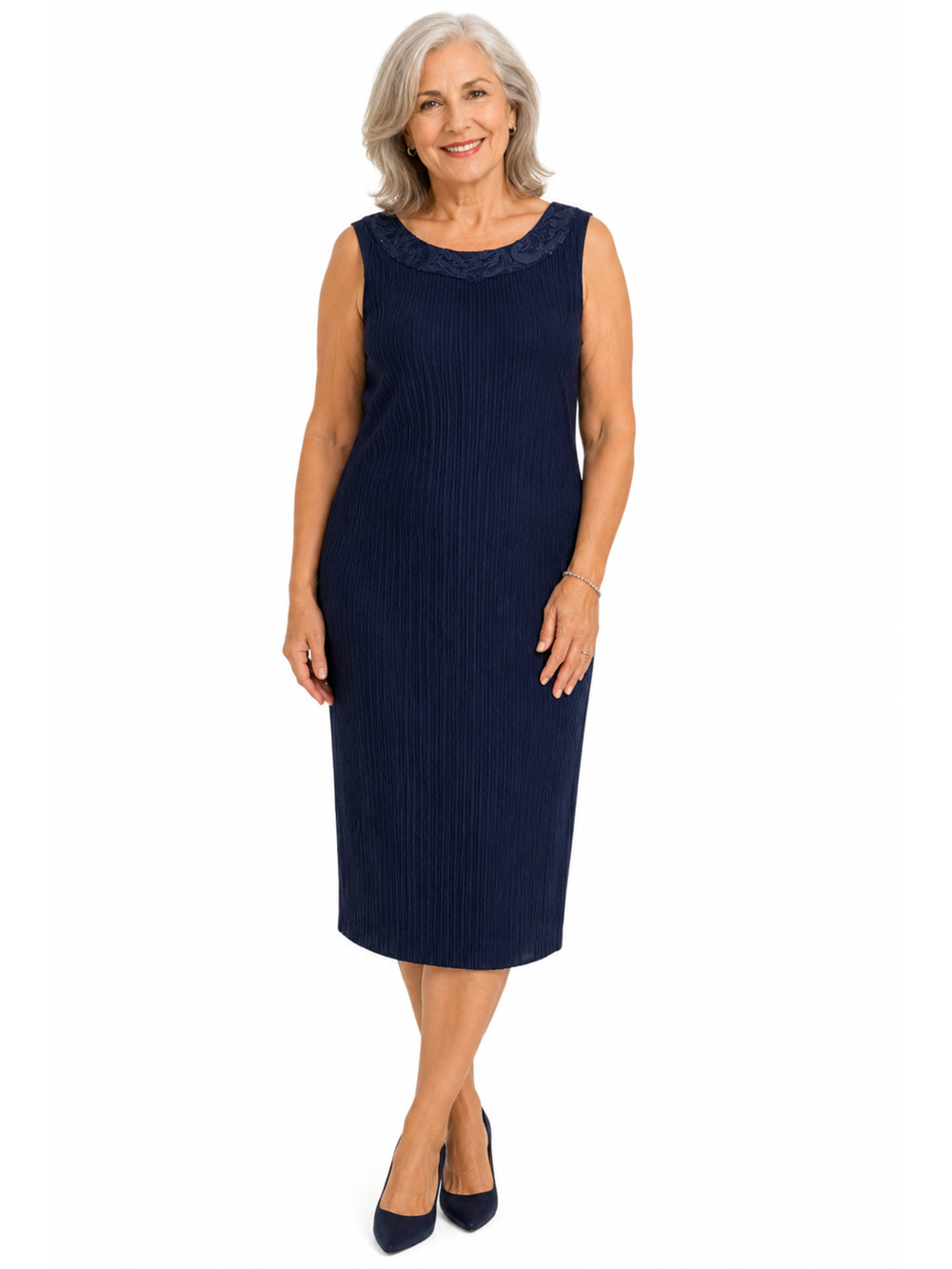 Maya Brooke Womens Navy Sequin Neckline Midi Sleeveless Evening Dress sz 18 W